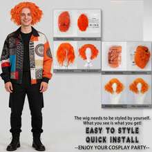 Hitzebeständige synthetische orange Bob Perücke, kurze flauschige lockige schulterlange Perücke. Natürlich & leicht zu tragen für Männer und Frauen. Geeignet für Partys, Urlaub, Clown Cosplay, Bühne, Ausstellung und Weihnachten, ideales praktisches Geschenk. - Verschiedenfarbig - Übersicht 7