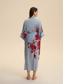 Chinese Style Retro New Chinese Improved Hanfu Fashion Bohemian Elegant Mid-Length Kimono Cover Up Robe Casual Homewear Tie-Waist Bathrobe Sleepwear Thin Outerwear Summer Beach Vacation Sexy Bikini Cover-Up Swimsuit Coverup - Grey - View 6