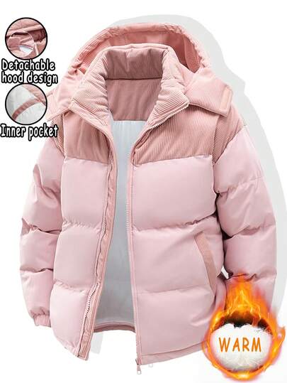 男士夹克，撞色可拆卸帽兜夹克，时尚休闲宽松运动服，大口袋设计