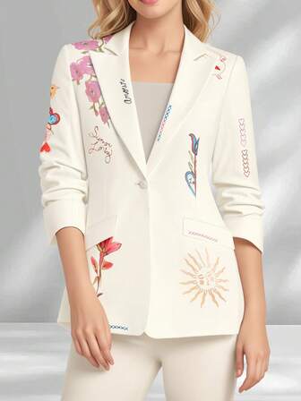 HOMEYEE เสื้อสูทลายดอกไม้วินเทจ, สวยหรูเหมาะสำหรับใส่ในโอกาสแบบเป็นกันเอง ธุรกิจ และทางการ, แขนยาว