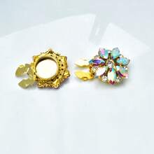 1件套男女通用袖扣/纽扣套装，适用于衬衫、正装，铜底绿色水晶花朵装饰，珍珠母贝纽扣套装，商务、日常、派对、婚礼礼物，时尚配饰 - 花 - 查看 3