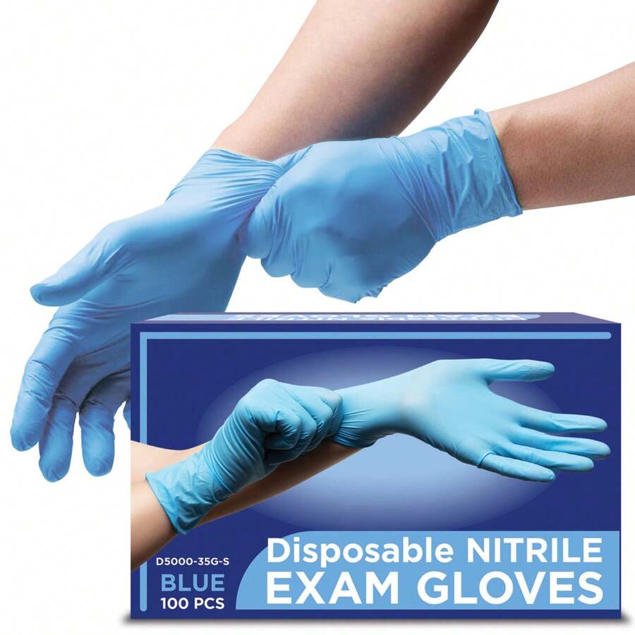 100pc 7 Colors Available Disposable Nitrile 3-Mil Latex Free Tattto Nail Hair Salon Cleaning Gloves - Màu xanh lam - Xem 1