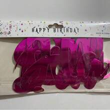 玫瑰金生日快乐装饰镜面箔字母横幅旗帜 - 玫紅色 - 查看 2