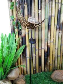 2个/1个太阳能花园灯，裂纹玻璃球复古黄铜金属暖白月光灯，户外防水草坪露台婚礼派对装饰灯，适用于花园、草坪、露台、小路或庭院