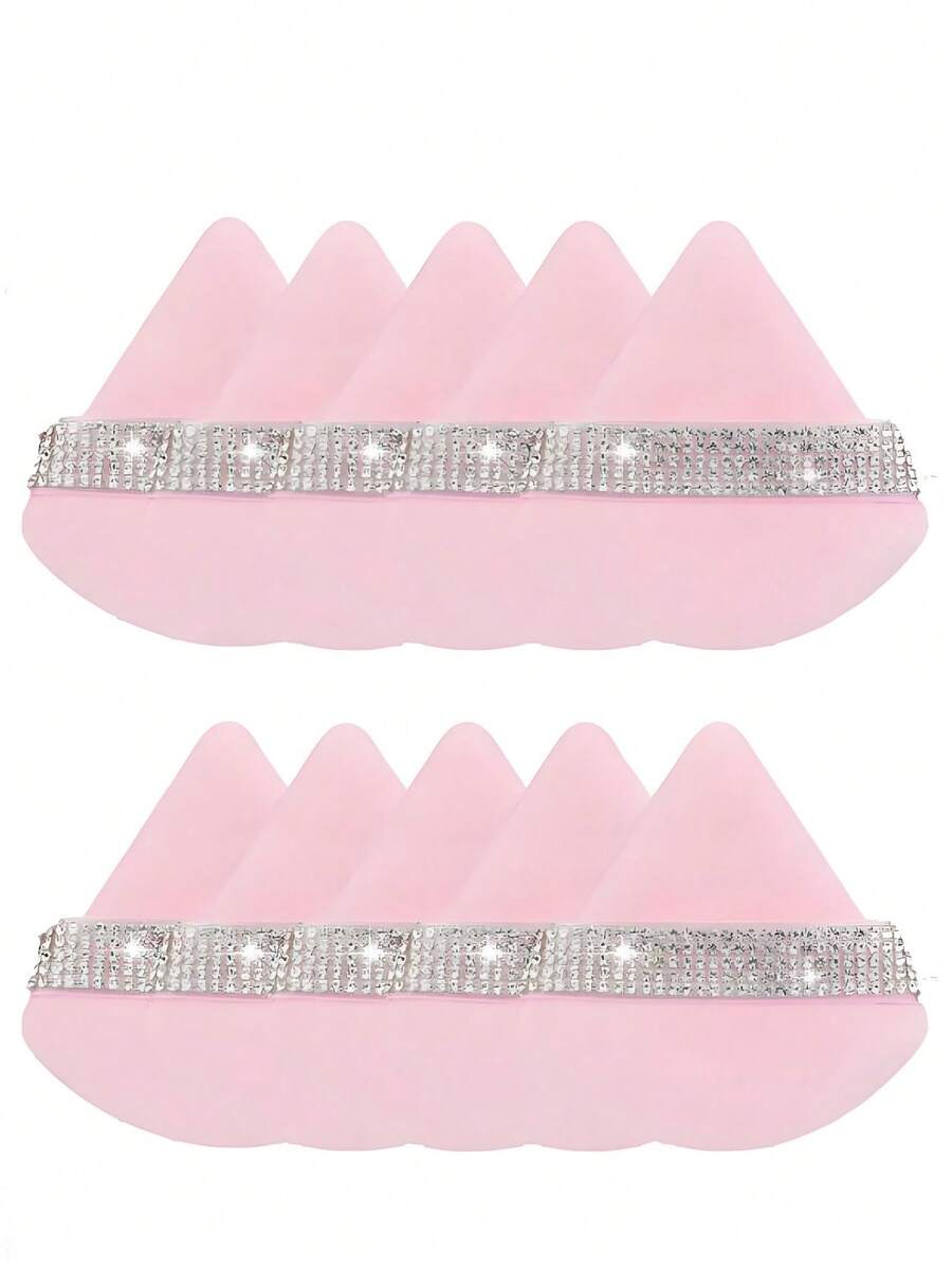10pcs Pink Triangle Makeup Sponge Set, Crystal Velvet Short Pile, Soft And Sticky - Pink - View 1