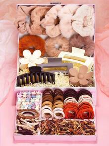 482pcs/Set Stylish & Cute Girl Hair Accessories Set, Includes Satin Scrunchies, Bow Hair Clips, Floral & Star Hair Clips, Multiple Color Basic Elastic Hair Ties - Suitable For Girls And Women, Versatile For Casual, Romantic And Party Looks, School Stuff, Elegant, College, Flower , Gifts, Bows, Classy, Hair Bobbles, Hair Bands, Head Accessories