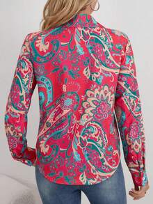 Damen Hemd mit hellem Paisley-Muster, Kragen, Langarm, Knopfleiste, reguläre Länge, Webstoff - Rot - Übersicht 3