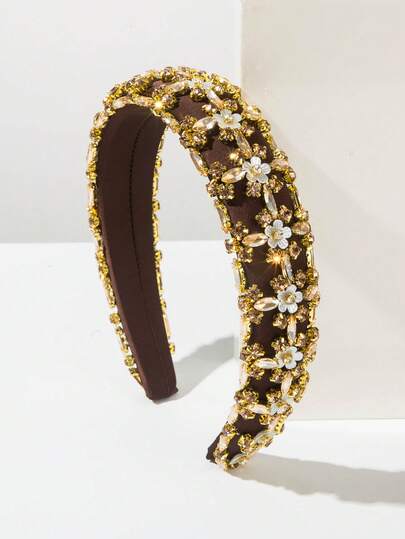 1 chiếc băng đô cài tóc cao kiểu Baroque châu Âu và Mỹ bằng vải mút màu trơn, sang trọng cổ điển với hoa đính đá lấp lánh, phụ kiện đội đầu thanh lịch cho các buổi tiệc tối, phụ kiện thời trang cao cấp dành cho nữ.