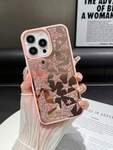 1pc Rhinestone Bling Shockproof 2-In-1 Phone Case, Compatible With Iphone 15 Pro Max/17 Pro Max/17 Ari/S25 Ultra - Pink - View 5