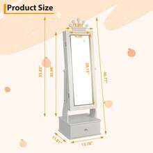 Joyero infantil con espejo LED de cuerpo entero, tocador de princesa independiente con cajones y organizador de joyas, armario de madera con luces para niñas, ideal para cumpleaños. - Blanco - Ver 7