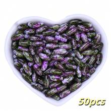 50pcs Vintage Picasso Glass Floral Print Seed Bead, 5*10mm Colorful Oval Loose Beads - Assorted Colors, Suitable For Making Necklaces, Bracelets, DIY Earrings, Tassel Crafts And Jewelry - Floral Shuttle Beads - View 11