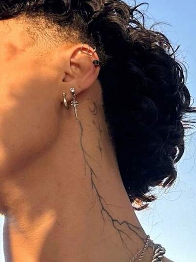 1 pieza Tatuaje temporal de hierbas que dura de 7 a 14 días para hombres, con diseños de relámpago, luna, estrella y patrones misteriosos. Tatuaje a prueba de agua y personalizado, adecuado para todo tipo de personas.