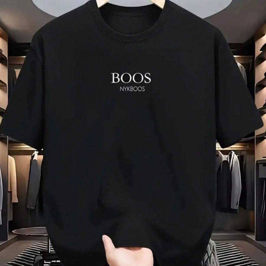 Men's Printed T-Shirt - Boos Lightweight Shirt With Regular Fit In Cotton Fabric For All Occasions And Seasons - 黑色 - 查看 1