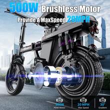 Electric Bike For Adults Teens, Folding Ebike,Commuter City Foldable E Bike With 500W Motor And 48V 15Ah Battery, 20MPH Speed Pedals Assist,32 Mi Long Range, Dual Disc Brakes,14" Compact Electric Bicycle - 黑色 - 查看 2