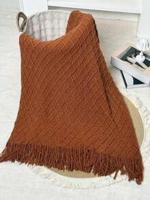 1 Diamond Grid Textured Knit Throw Blanket, Soft And Comfortable, Suitable For All Seasons, Suitable For Sofa, End Of Bed, Travel, Home Decor - Mixed Color Geometric Pattern, Acrylic Fabric - Caramel tua rua - Xem 4