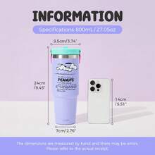 SNOOPY Miniso  Vintage Insulated Steel Cup 880mL - Portable Handle Double-Layer Tumbler With Straw For School&Office - Mauve Purple - View 4