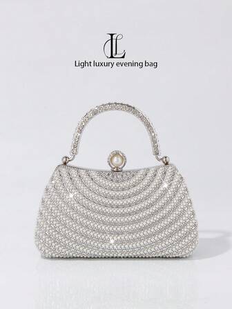 Elegant modeväska med diamanter och pärlor, exklusiv handväska med formell aftonklänning, lämplig för bröllop, fest, gala, damväska med diamanter och pärlor