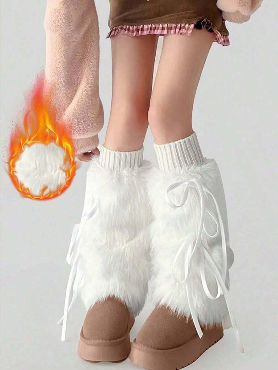 1Pair Solid Color Warm Fluffy Leg Fuzzy Leg Warmers , Plush Soft Furry Winter Warmers For Daily Wearing And Outings, Ins Style, Y2K Style, Suitable For Fall&Winter - Nhiều màu - Xem 1