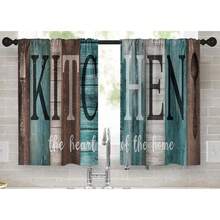 1pc/2pcs Farmhouse Rustic Kitchen Window Curtains Valance, Wooden Vintage Window Valance Curtain With Grey/Teal/Black Kitchen Design Curtains, Polyester Small Cafe Drapes For Festival Holiday Anniversary Gifts Housewarming Gifts, Window Treatment Short Curtain For Living Room Bedroom Bathroom Farmhouse Kitchen Decor, Rod Pocket, Machine Washable - 鄉村廚房 1 - 查看 7