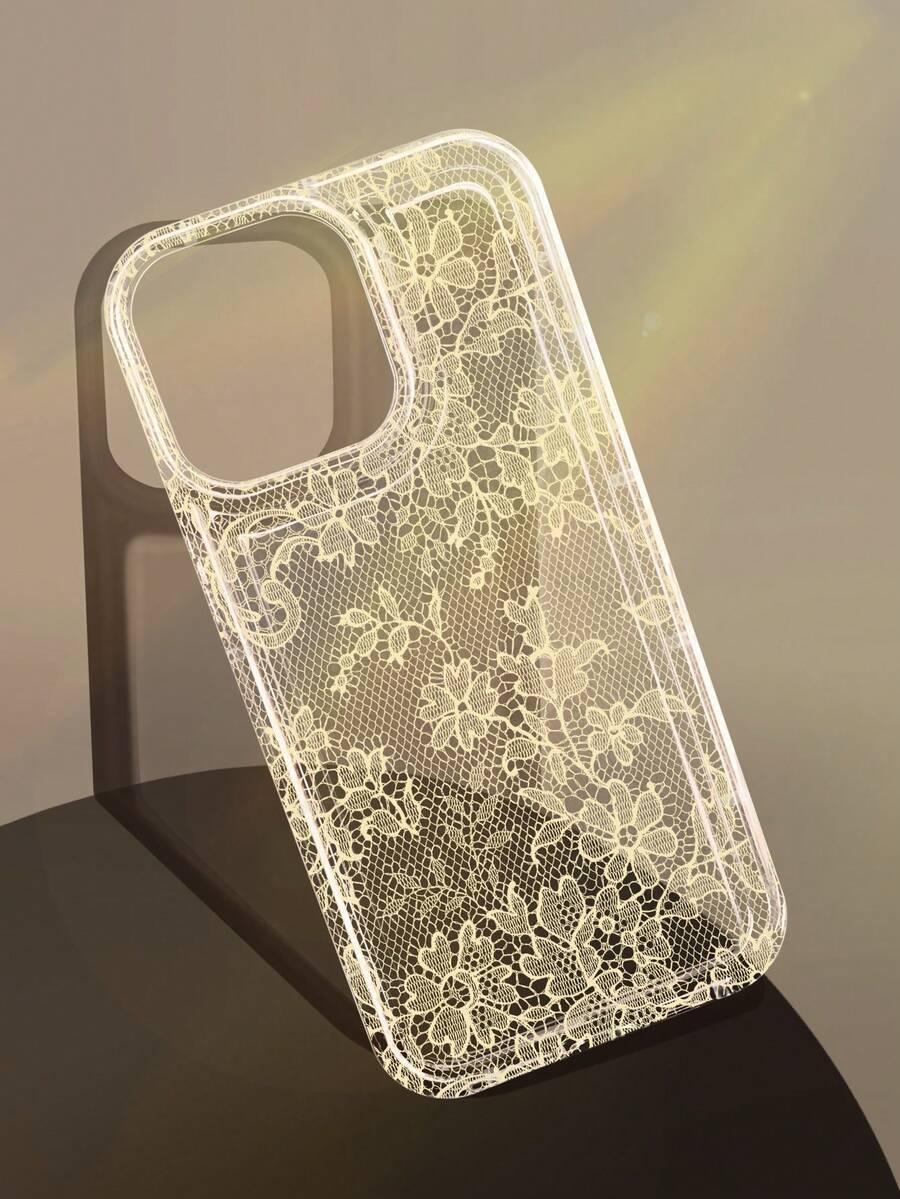 1个优雅浪漫蕾丝图案防滑透明气垫软手机壳，兼容 11/12/13/14/15/16 Pro Max - 彩色 - 查看 1