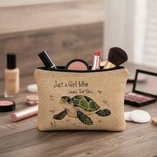 1pc Turtles Printed Makeup Bag, Modern Style Polyester Lightweight Travel Organizer Bag, Room Decor, Bags, Makeup Bag, Travel, Make Up Bag, Travel Essentials, Organizer, Storage, Travel Essential, Makeup Organizer, Makeup Bag, Toiletry Bag, - Olive Green - View 3