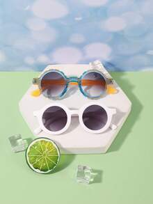 2pcs Boys' And Girls' 3-8Y Polycarbonate Round Frame Cute Fashion Glasses, Outdoor Travel Festival Out - Multicolor - View 5