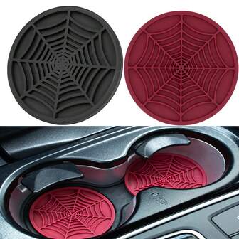 Car Cup Holder Coasters, Cute And Creativity Cup Holder Insert Coaster Car Interior Accessories-2.75 Inch Silicone Anti Slip Spider Web Car Coaster-Universal