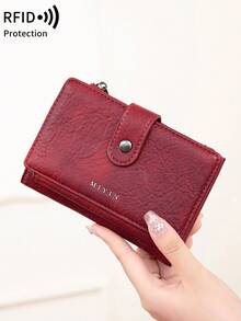 MIYIN Vintage RFID Blocking Multi-Functional Multi-Card Slot Short Wallet, Unisex, Portable For Daily Use, Retro Casual Style, With Zipper And ID Card Window, Can Hold Credit Cards, ID, Cash, Letters, Tri-Fold Design, Zipper Wallet, Christmas Gift, Thanksgiving Gift, Birthday Gift, Anniversary Gift, Women Wallet, Long Wallet - Burgundy - View 8