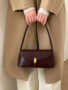 BEIKAMU Fashionable Retro PU Flap Handbag, Versatile Women's Shoulder Bag/Underarm Bag, Suitable For University, Commuting, Shopping, Strolling, Daily Use - Coffee - View 4