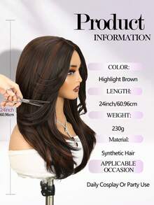 【优雅发型】棕色渐变层次直发假发，即戴即走，高品质无胶假发，耐热纤维，适合女性日常佩戴 - 挑染棕色 - 查看 3