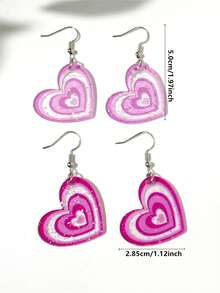 Cercei cu pandantiv acrilic, eleganți și romantici, cu două straturi, cu imprimeu de inimă, accesorii pentru femei, potriviți pentru Ziua Îndrăgostiților, petreceri și ocazii casual, cercei pentru femei, Y2K