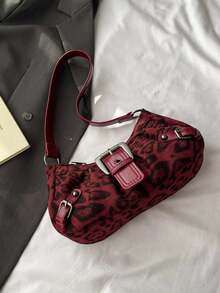 1 Peça Bolsa de Ombro/Axila Feminina Retrô Moto Punk com Rebite, Decoração Ajustável, Grande Capacidade, Couro Sintético Macio e Ombré, Adequada para Trabalho, Transporte, Encontros, Festas - Vermelho - Visão 6