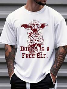 Warner Bros Dobby Is A Free Elf Harry Potter Inspired T Shirt Men Casual Graphic Tee Unisex Fun Pop Culture Statement Top For Fans And Halloween,220g - 白色 - 查看 1