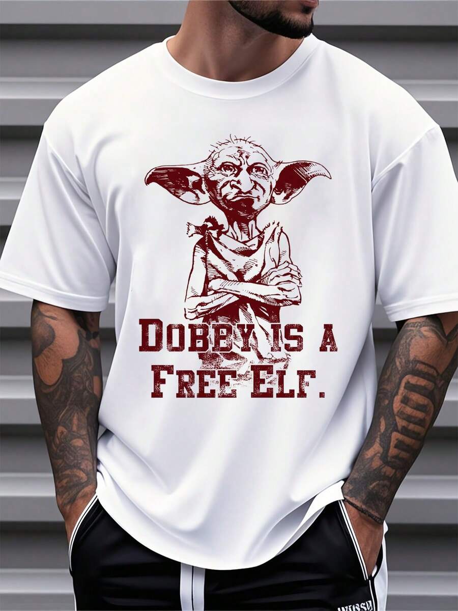 Warner Bros Dobby Is A Free Elf Harry Potter Inspired T Shirt Men Casual Graphic Tee Unisex Fun Pop Culture Statement Top For Fans And Halloween,220g - 白色 - 查看 1