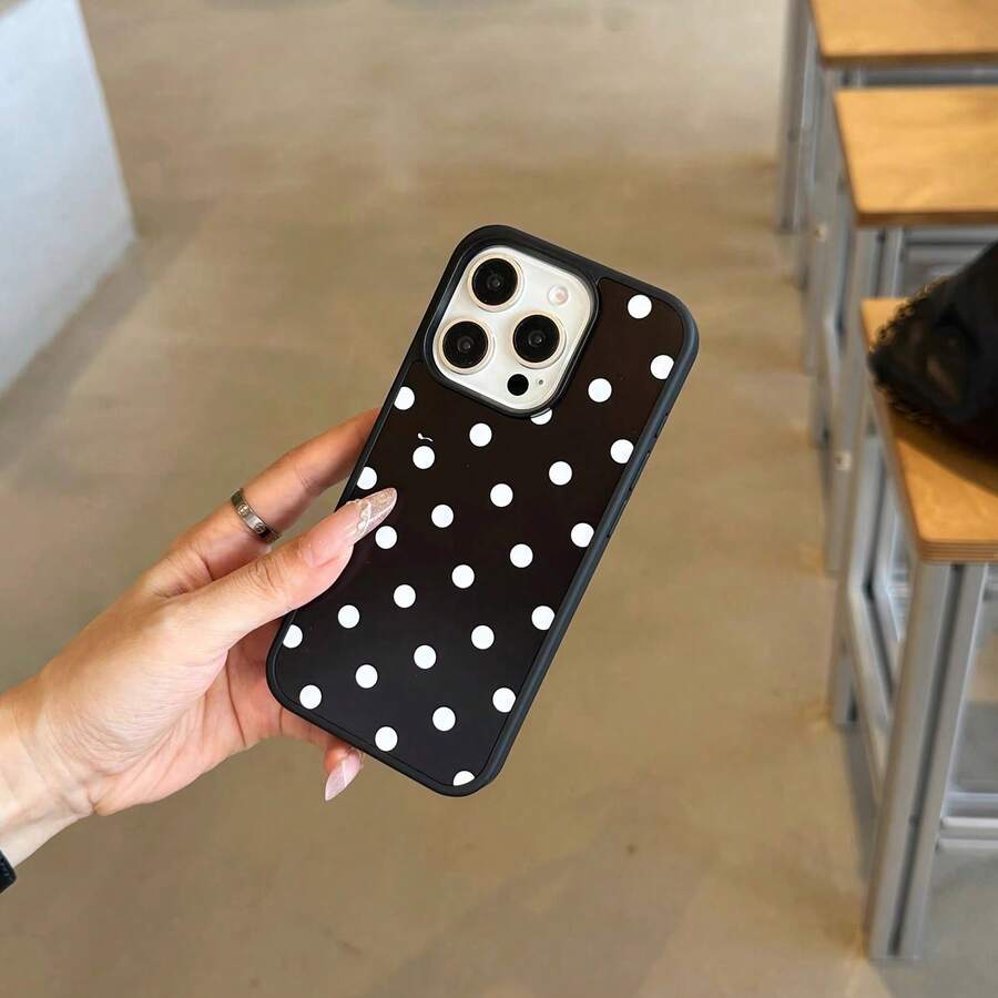 简约亲肤黑白波点手机壳，兼容苹果17 Pro Max、16 Pro Max、15 Pro、14、13，可爱时尚，女生必备 - 黑與白 - 查看 1