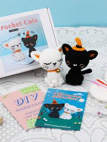 Crochet Kit For Beginners, Crochet Animal Kit, 2PCS Cat Starters Crochet Kits Knitting Kit With Yarn, Crochet Hooks, Video Tutorials, Easy Crocheting For Adults Craft(Random Accessory Color) - Black and White - View 3