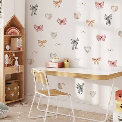 BRUP 3/4 件/套 可爱蝴蝶结爱心墙贴 多色图案 - 可移除，适用于书房入口装饰，梦幻般的粉彩蝴蝶结爱心贴纸营造温馨的家居氛围