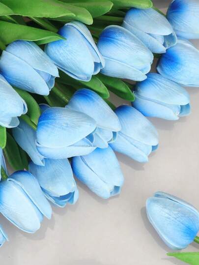 10pcs Large Blue Artificial Tulips, Realistic Fake Flowers Suitable For Valentine's Day, Wedding, Engagement, Birthday, Home Decor, Living Room, Bedroom, Spring/Summer Decoration, Tabletop, Garden, Harvest Festival Gifts, Valentine's Day Decor