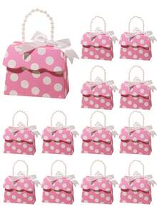 12件套甜美公主糖果盒套装，珍珠手柄和丝带装饰，多色波点设计，坚固的纸质材料，适合DIY糖果/巧克力，是情人节礼物、婚礼回礼、生日派对和创意活动包装的完美之选。 - 彩色 - 查看 11