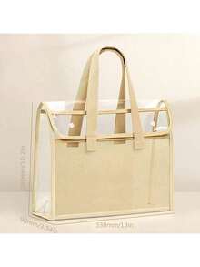 2026 Upgraded Version Large Capacity Transparent Waterproof PVC Handbag With Expandable Mesh Storage Bag - Portable For Office Supplies, School Files And Other Documents - Available In Pink, Green, Blue, Khaki, Also Comes With Document Storage Bag. Fashionable Storage Bag, PVC Material. - Multicolor - View 10