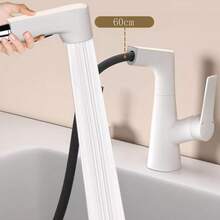 Grifo de lavabo de baño con rociadoríble, latón, monomando, rotativo, agua caliente y fría, 2 modos, mezclador de lavabo,íble - Negro (Negro) - Gris - Ver 2