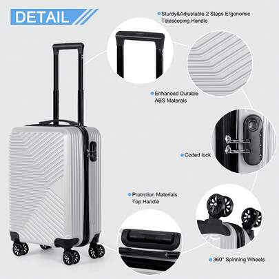 20-Inch Lightweight Hardshell ABS Carry-On Luggage - 4 Colors, TSA Lock & Smooth Wheels, Perfect For Business Travel & Trips