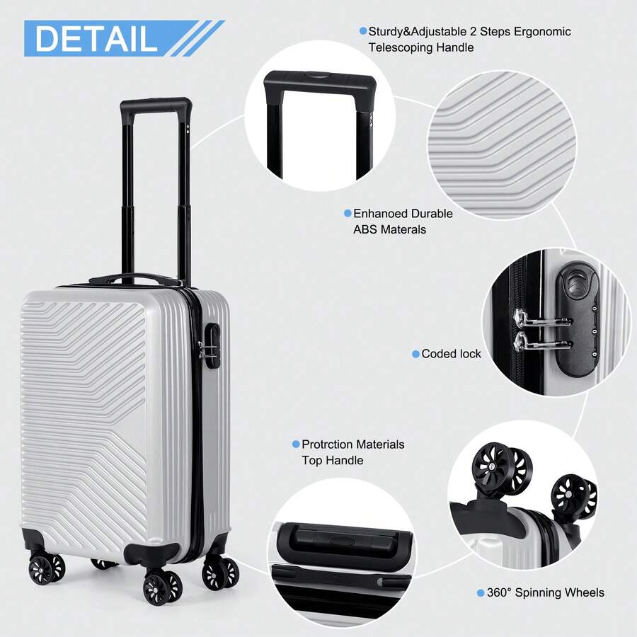 20-Inch Lightweight Hardshell ABS Carry-On Luggage - 4 Colors, TSA Lock & Smooth Wheels, Perfect For Business Travel & Trips - Style a Silver - View 1