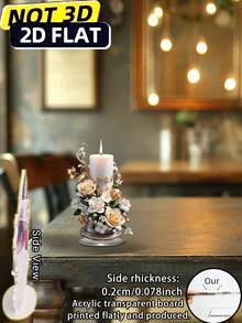 2D Flat Bohemian Style 2D Acrylic Decorative Candle Holder With Base - Plastic Desktop Floral Theme Decor For Bedroom, Home And Office, No Electricity Required, Ideal For New Year Gift - Colorful - View 8