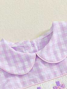 Kids Girls Easter Dress Cross Embroidered Plaid Doll Collar Puff Short Sleeve Smocked A-Line Dress Toddler Princess Dress - Purple - View 7