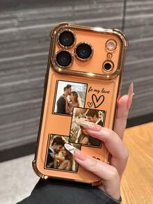 1pc Customized 3-Photo Name Text Anti-Drop Transparent Orange Full-Edge Lens Phone Case, Suitable For Models 17/Air/17pro/17promax/16/16pro/16plus/16promax/15/14/13/12/11, Great For Gifting - Orange - View 8