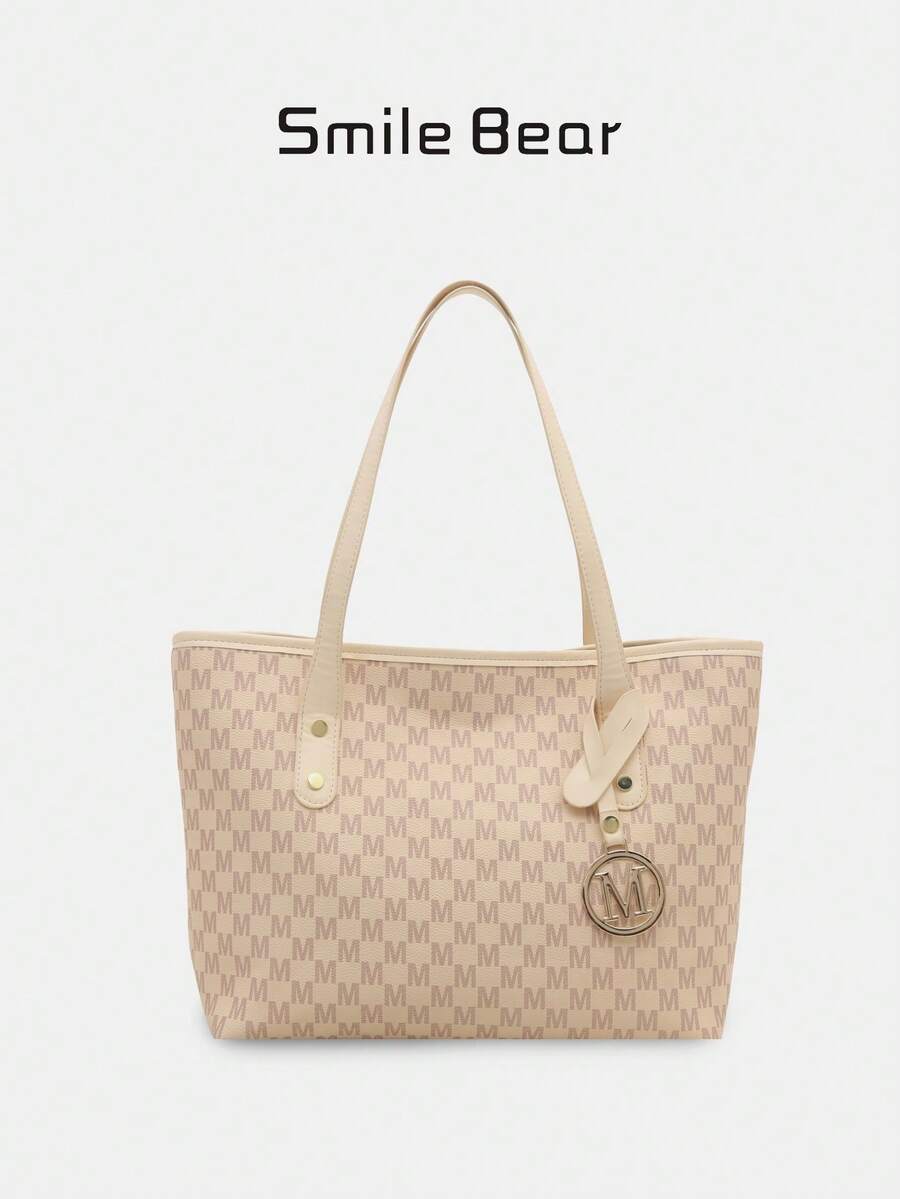 Fashionable Geometric Pattern Foldable Tote Bag, Large Capacity, Suitable For Girls And Women For Shopping, Commuting And Travel, Retro Style Handbag/Backpack
