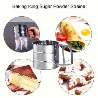 Heavy Duty Stainless Steel Manual Flour Sifter And Cake Divider, Ergonomic Handle And Lever Mechanism - 410 Semi-Automatic Baking, Cooking And Powder Filtering Sieve - Easy Press Design, Durable Kitchen Appliance (No Power Needed) - Suitable For Home And Professional Kitchens.