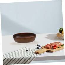 胡桃木水果盘，实木圆形沙拉碗，餐盘，碟子，家用水果盘，木托盘 - 棕色 - 查看 3