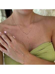 1pc Fashion Bohemian Flattened Chain Ring Chain, Small Round Link Chain, Stainless Steel Material, Color Guaranteed, Continuous Ring Bracelet, Suitable For Women's Daily Wear (Diamond Color Random) - Flattened Bracelet - View 3